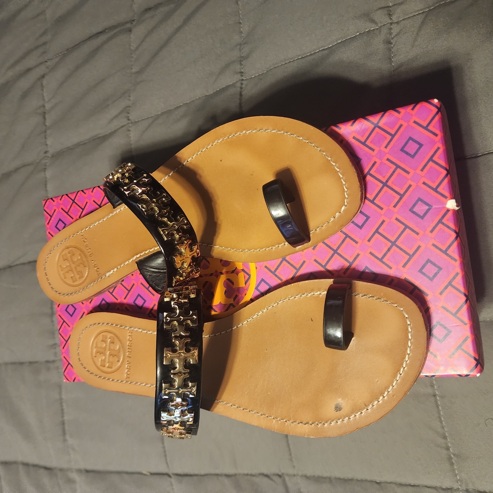 Tory Burch Black and Tan Sandals